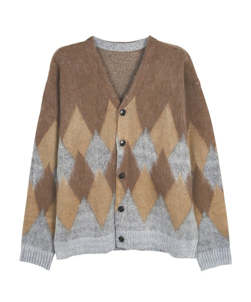 roshell（ロシェル）の「モヘア調 Wジャガード カーディガン（カーディガン/ボレロ・メンズ・ライトグレー/ブラック/グレイッシュブルー/ブラウン/レオパード/ブラック系その他/その他/グレー系その他/グリーン/グレー系その他2・X-LARGE/MEDIUM/LARGE）」の12枚目の写真