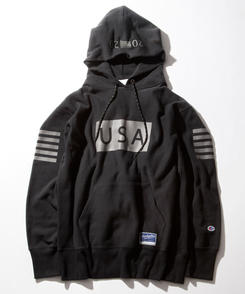 MONKEY TIME（モンキータイム）の「＜monkey time × Champion＞ ∴ RW/HOOD ref/パーカー ◆（パーカー・メンズ・ホワイト/ブラック・SMALL/LARGE/MEDIUM）」の2枚目の写真