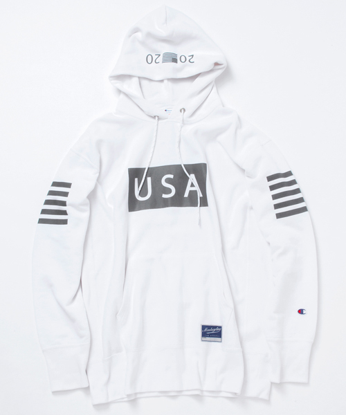 MONKEY TIME（モンキータイム）の「＜monkey time × Champion＞ ∴ RW/HOOD ref/パーカー ◆（パーカー・メンズ・ホワイト/ブラック・SMALL/LARGE/MEDIUM）」の5枚目の写真