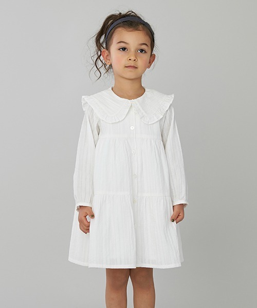petit main（プティマイン）の「衿つきティアードワンピース（ワンピース・キッズ・オフホワイト/オレンジ/ライトグリーン・80ｃｍ/90cm/110cm/100cm/120cm/130cm）」の2枚目の写真