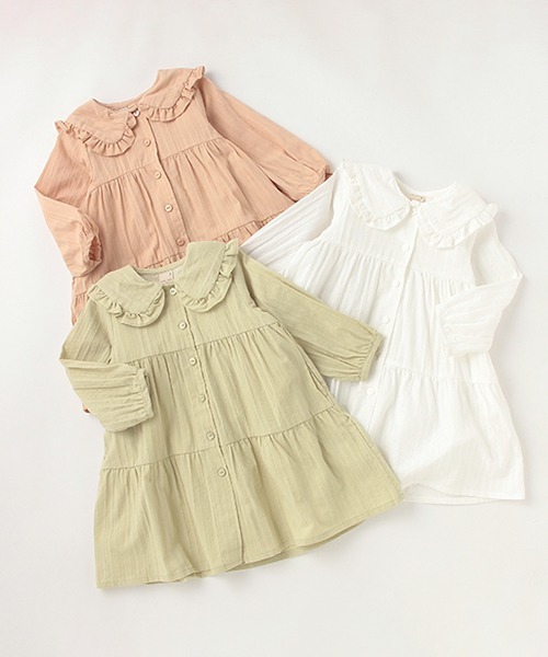 petit main（プティマイン）の「衿つきティアードワンピース（ワンピース・キッズ・オフホワイト/オレンジ/ライトグリーン・80ｃｍ/90cm/110cm/100cm/120cm/130cm）」の17枚目の写真