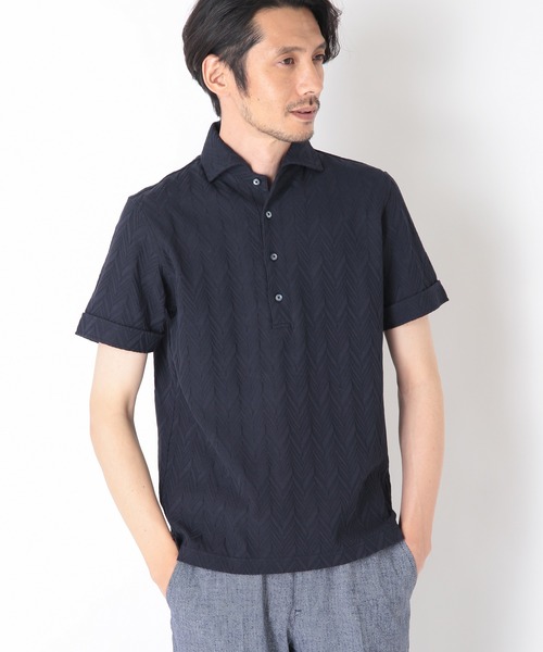 CROWDED CLOSET（クラウデッドクローゼット）の「リンクスヘリンボーン柄ポロシャツ（ポロシャツ・メンズ・ベージュ/ネイビー/ホワイト・02/03/04）」の3枚目の写真