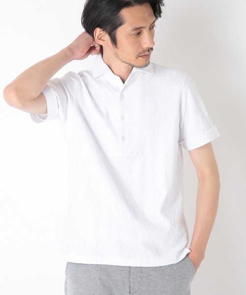 CROWDED CLOSET（クラウデッドクローゼット）の「リンクスヘリンボーン柄ポロシャツ（ポロシャツ・メンズ・ベージュ/ネイビー/ホワイト・02/03/04）」の5枚目の写真