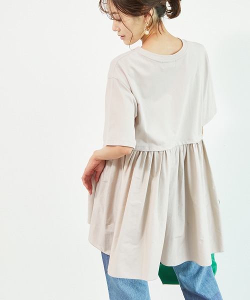 ROPE' PICNIC（ロペピクニック）の「【リンクコーデ】バックギャザー切替チュニックトップス（Tシャツ/カットソー・レディース・ホワイト/ブラック/カーキ/グレー系その他・38）」の3枚目の写真