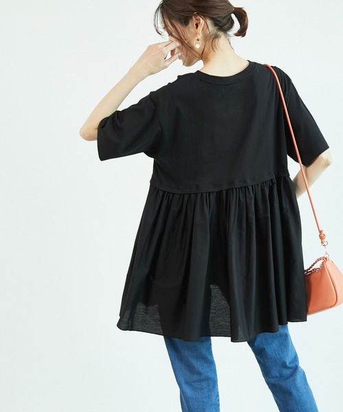 ROPE' PICNIC（ロペピクニック）の「【リンクコーデ】バックギャザー切替チュニックトップス（Tシャツ/カットソー・レディース・ホワイト/ブラック/カーキ/グレー系その他・38）」の12枚目の写真