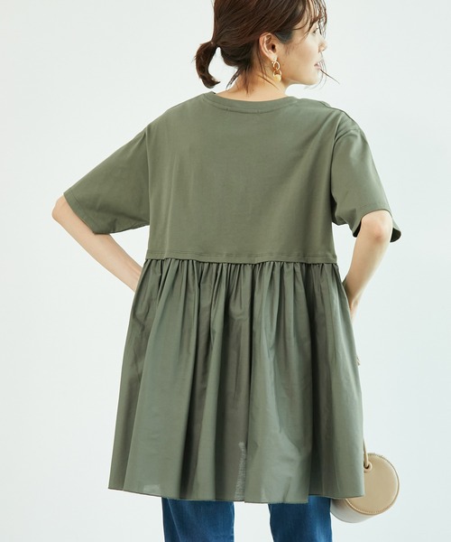 ROPE' PICNIC（ロペピクニック）の「【リンクコーデ】バックギャザー切替チュニックトップス（Tシャツ/カットソー・レディース・ホワイト/ブラック/カーキ/グレー系その他・38）」の8枚目の写真