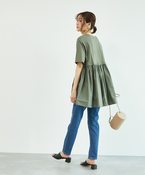 ROPE' PICNIC（ロペピクニック）の「【リンクコーデ】バックギャザー切替チュニックトップス（Tシャツ/カットソー・レディース・ホワイト/ブラック/カーキ/グレー系その他・38）」の18枚目の写真