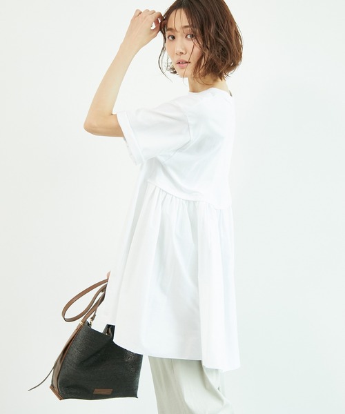 ROPE' PICNIC（ロペピクニック）の「【リンクコーデ】バックギャザー切替チュニックトップス（Tシャツ/カットソー・レディース・ホワイト/ブラック/カーキ/グレー系その他・38）」の15枚目の写真