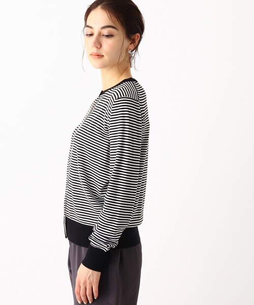 OPAQUE.CLIP（オペークドットクリップ）の「◆クルーネックカーディガン【エクストラファインオーガニックコットン】（カーディガン/ボレロ・レディース・ブラック/ホワイト系その他3/グリーン/ホワイト系その他6/ブルー・38/40）」の7枚目の写真