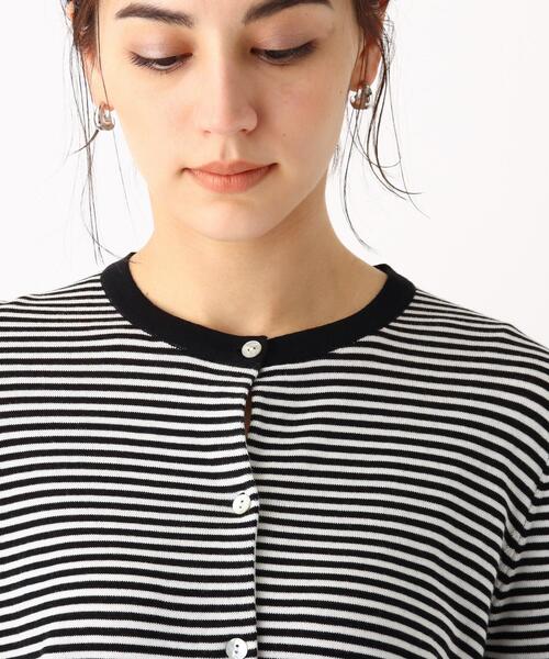 OPAQUE.CLIP（オペークドットクリップ）の「◆クルーネックカーディガン【エクストラファインオーガニックコットン】（カーディガン/ボレロ・レディース・ブラック/ホワイト系その他3/グリーン/ホワイト系その他6/ブルー・38/40）」の9枚目の写真