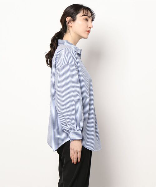 BELLUNA PLUS（ベルーナ）の「ストライプ柄ボリューム袖デザインシャツ（シャツ/ブラウス・レディース・ブラック/ブルー/グリーン/パープル/ネイビー・MEDIUM/LARGE）」の18枚目の写真