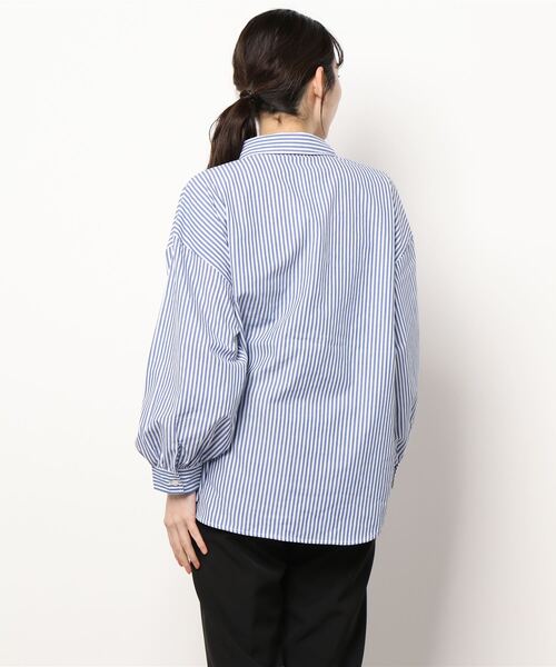 BELLUNA PLUS（ベルーナ）の「ストライプ柄ボリューム袖デザインシャツ（シャツ/ブラウス・レディース・ブラック/ブルー/グリーン/パープル/ネイビー・MEDIUM/LARGE）」の19枚目の写真