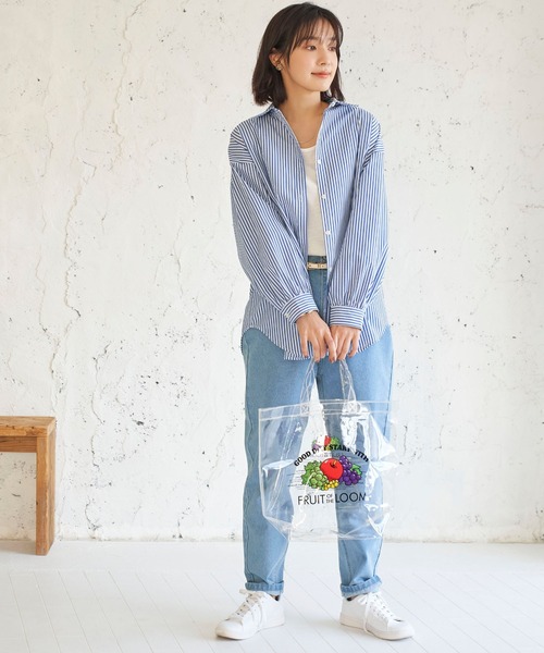 BELLUNA PLUS（ベルーナ）の「ストライプ柄ボリューム袖デザインシャツ（シャツ/ブラウス・レディース・ブラック/ブルー/グリーン/パープル/ネイビー・MEDIUM/LARGE）」の7枚目の写真