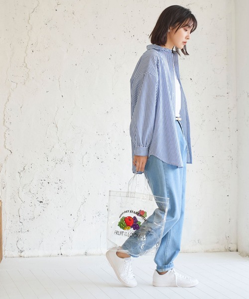 BELLUNA PLUS（ベルーナ）の「ストライプ柄ボリューム袖デザインシャツ（シャツ/ブラウス・レディース・ブラック/ブルー/グリーン/パープル/ネイビー・MEDIUM/LARGE）」の8枚目の写真