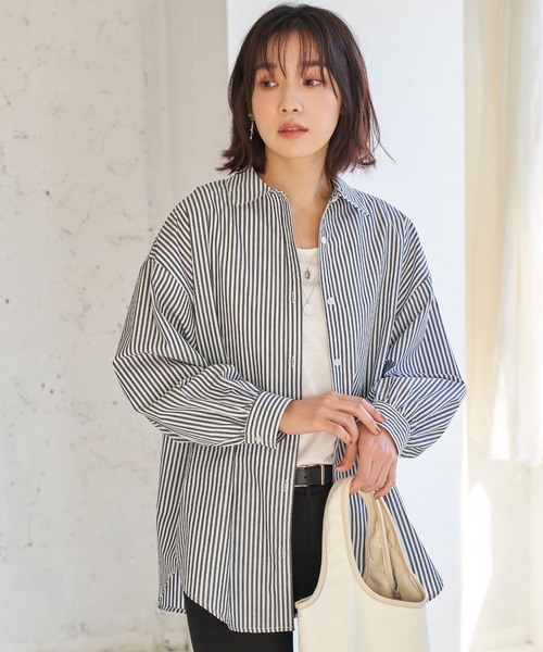 BELLUNA PLUS（ベルーナ）の「ストライプ柄ボリューム袖デザインシャツ（シャツ/ブラウス・レディース・ブラック/ブルー/グリーン/パープル/ネイビー・MEDIUM/LARGE）」の12枚目の写真
