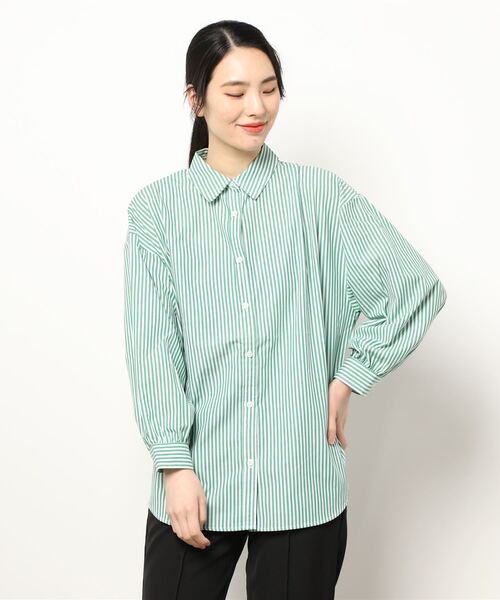 BELLUNA PLUS（ベルーナ）の「ストライプ柄ボリューム袖デザインシャツ（シャツ/ブラウス・レディース・ブラック/ブルー/グリーン/パープル/ネイビー・MEDIUM/LARGE）」の16枚目の写真