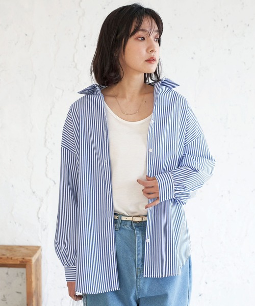 BELLUNA PLUS（ベルーナ）の「ストライプ柄ボリューム袖デザインシャツ（シャツ/ブラウス・レディース・ブラック/ブルー/グリーン/パープル/ネイビー・MEDIUM/LARGE）」の22枚目の写真