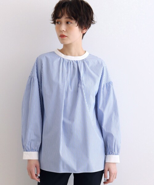 OUTIL ウティ CHEMISIER ジャカードブラウス 青 ブルー ギャザー OUTIL ウティ CHEMISIER ジャカードブラウス 青 ブルー ギャザー OUTIL