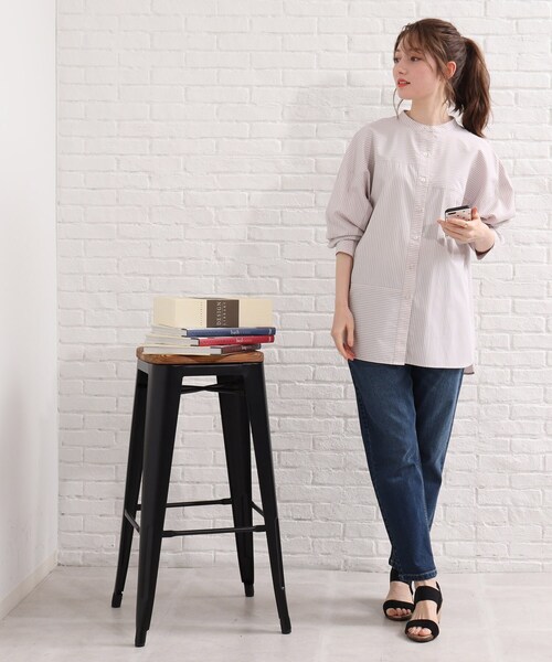 SHOO・LA・RUE（シューラルー）の「◆切替ストライプビッグシャツ（シャツ/ブラウス・レディース・ピンク系その他/ブルー系7/ライトグリーン系2・00）」の18枚目の写真