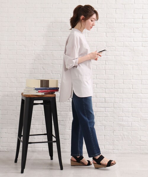 SHOO・LA・RUE（シューラルー）の「◆切替ストライプビッグシャツ（シャツ/ブラウス・レディース・ピンク系その他/ブルー系7/ライトグリーン系2・00）」の6枚目の写真