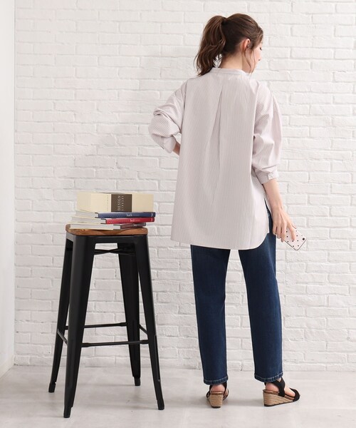 SHOO・LA・RUE（シューラルー）の「◆切替ストライプビッグシャツ（シャツ/ブラウス・レディース・ピンク系その他/ブルー系7/ライトグリーン系2・00）」の9枚目の写真