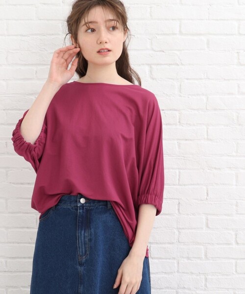 SHOO・LA・RUE（シューラルー）の「◆【接触冷感/洗える/袖ギャザー】ドルマントップス（Tシャツ/カットソー・レディース・カーキ/ブラック/ブラウン系その他/アイボリー/ピンク系その他/ダークオレンジ/パープル系4・00）」の6枚目の写真