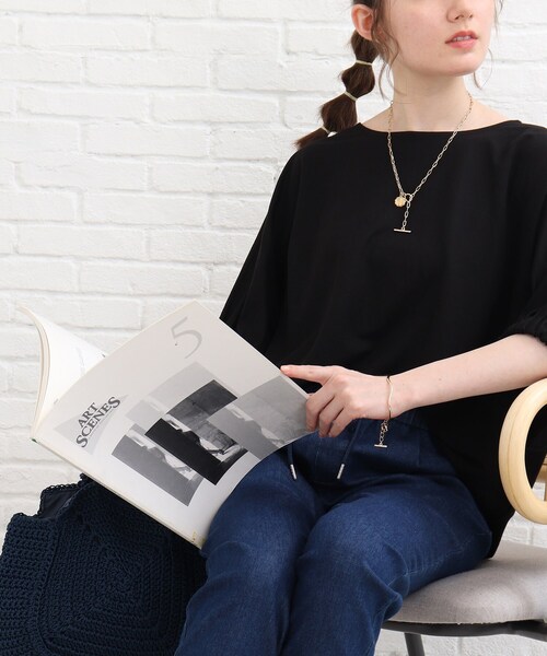 SHOO・LA・RUE（シューラルー）の「◆【接触冷感/洗える/袖ギャザー】ドルマントップス（Tシャツ/カットソー・レディース・カーキ/ブラック/ブラウン系その他/アイボリー/ピンク系その他/ダークオレンジ/パープル系4・00）」の2枚目の写真