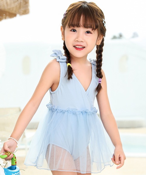 mmeeme ドットチュールリボンビーカラースイムウェア M me eme／Dot tulle ribbon bi-color swimwear (eme10342
