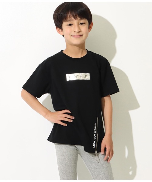 ANAP kids（アナップキッズ）の「リングジップスリットビッグTシャツ（Tシャツ/カットソー・キッズ・ブラック/ホワイト・110cm/130cm/120cm）」の2枚目の写真