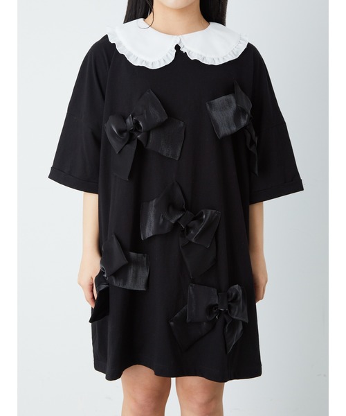 Jamie エーエヌケー(ジェイミーエーエヌケー)の「リボンがいっぱいTE(Tシャツ/カットソー・レディース・ブラック/ホワイト・M)」の5枚目の写真