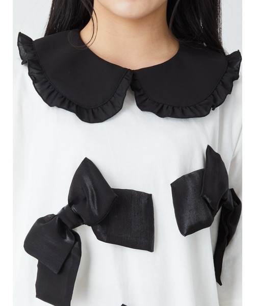 Jamie エーエヌケー(ジェイミーエーエヌケー)の「リボンがいっぱいTE(Tシャツ/カットソー・レディース・ブラック/ホワイト・M)」の11枚目の写真