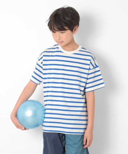 GLAZOS（グラソス）の「天竺・ドロップショルダーボーダー半袖Tシャツ（Tシャツ/カットソー・キッズ・ネイビー/ブルー/グリーン・130cm/140cm/150cm/160cm/170cm）」の2枚目の写真