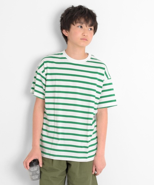 GLAZOS（グラソス）の「天竺・ドロップショルダーボーダー半袖Tシャツ（Tシャツ/カットソー・キッズ・ネイビー/ブルー/グリーン・130cm/140cm/150cm/160cm/170cm）」の3枚目の写真