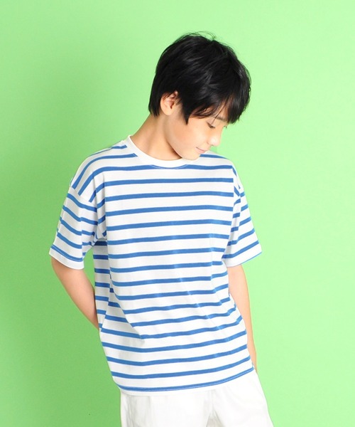GLAZOS（グラソス）の「天竺・ドロップショルダーボーダー半袖Tシャツ（Tシャツ/カットソー・キッズ・ネイビー/ブルー/グリーン・130cm/140cm/150cm/160cm/170cm）」の21枚目の写真