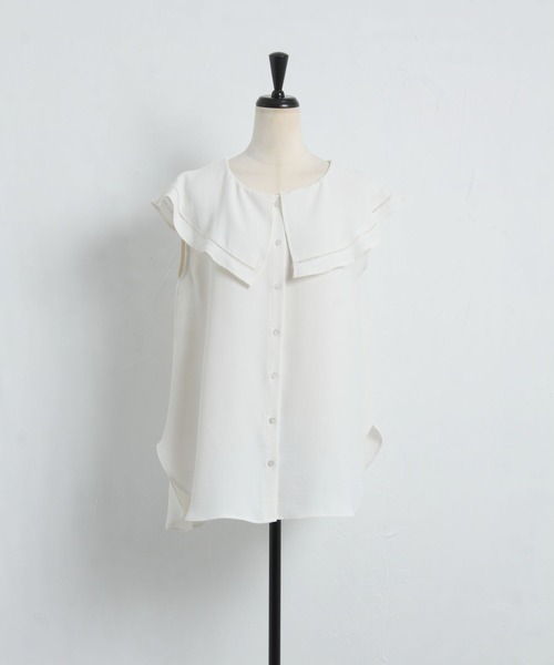 tocco closet(トッコ クローゼット)の「ハシゴレース切り替えビックカラーブラウス(シャツ/ブラウス・レディース・オフホワイト/ブラック/ベージュ・M)」の15枚目の写真
