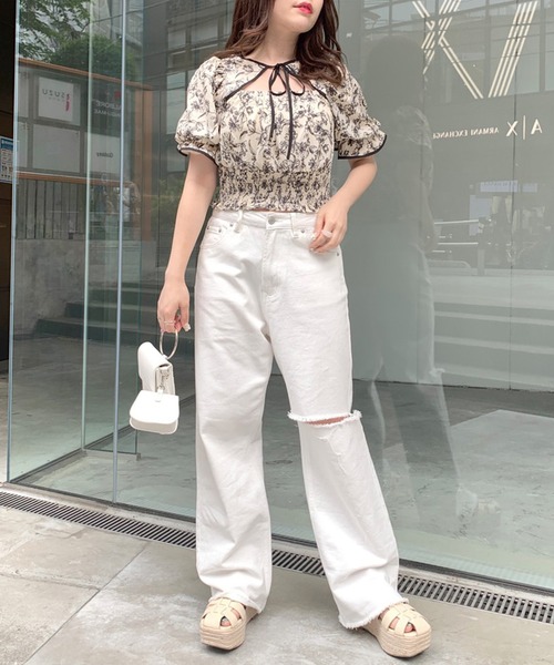 OLIVE des OLIVE(オリーブデオリーブ)の「ダブルフロントヘルシーパイピングブラウス(シャツ/ブラウス・レディース・ネイビー/オフホワイト/ブルー・FREE)」の4枚目の写真