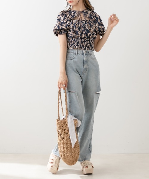 OLIVE des OLIVE(オリーブデオリーブ)の「ダブルフロントヘルシーパイピングブラウス(シャツ/ブラウス・レディース・ネイビー/オフホワイト/ブルー・FREE)」の10枚目の写真