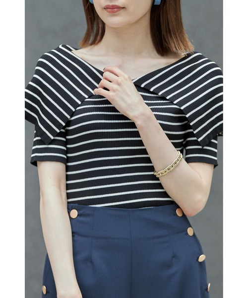 &. NOSTALGIA(アンドドットノスタルジア)の「オーバーカラーボーダーニットプルオーバー(ニット/セーター・レディース・ブラック/オフホワイト・FREE)」の17枚目の写真