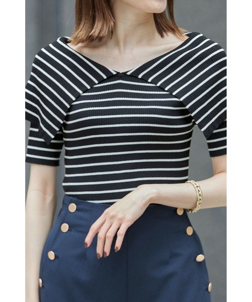 &. NOSTALGIA(アンドドットノスタルジア)の「オーバーカラーボーダーニットプルオーバー(ニット/セーター・レディース・ブラック/オフホワイト・FREE)」の18枚目の写真