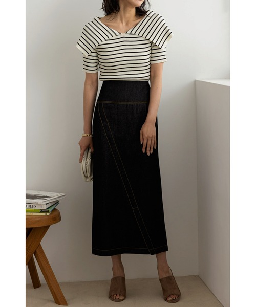 &. NOSTALGIA(アンドドットノスタルジア)の「オーバーカラーボーダーニットプルオーバー(ニット/セーター・レディース・ブラック/オフホワイト・FREE)」の3枚目の写真