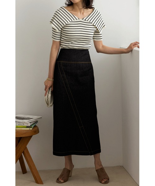 &. NOSTALGIA(アンドドットノスタルジア)の「オーバーカラーボーダーニットプルオーバー(ニット/セーター・レディース・ブラック/オフホワイト・FREE)」の5枚目の写真