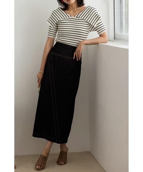 &. NOSTALGIA(アンドドットノスタルジア)の「オーバーカラーボーダーニットプルオーバー(ニット/セーター・レディース・ブラック/オフホワイト・FREE)」の6枚目の写真