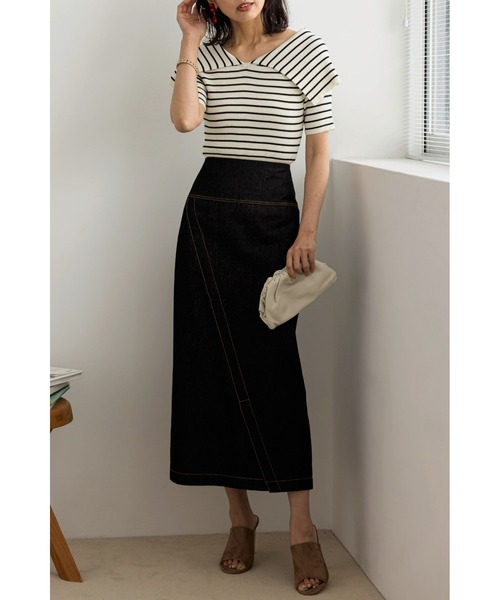 &. NOSTALGIA(アンドドットノスタルジア)の「オーバーカラーボーダーニットプルオーバー(ニット/セーター・レディース・ブラック/オフホワイト・FREE)」の9枚目の写真