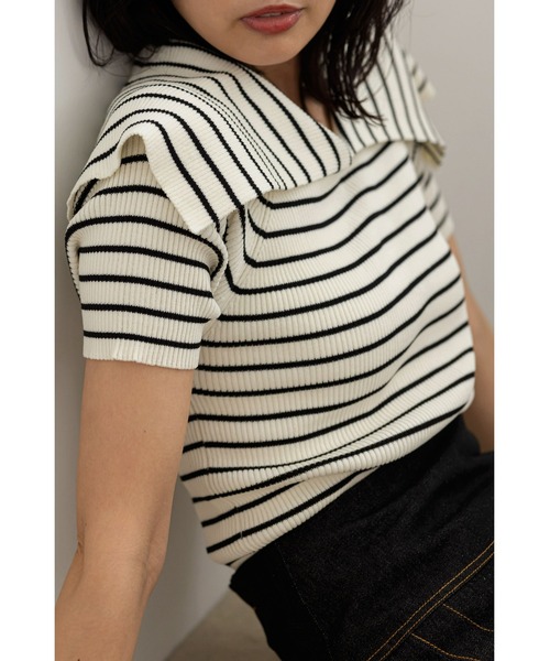 &. NOSTALGIA(アンドドットノスタルジア)の「オーバーカラーボーダーニットプルオーバー(ニット/セーター・レディース・ブラック/オフホワイト・FREE)」の10枚目の写真