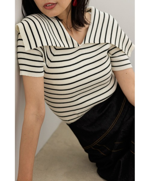 &. NOSTALGIA(アンドドットノスタルジア)の「オーバーカラーボーダーニットプルオーバー(ニット/セーター・レディース・ブラック/オフホワイト・FREE)」の11枚目の写真