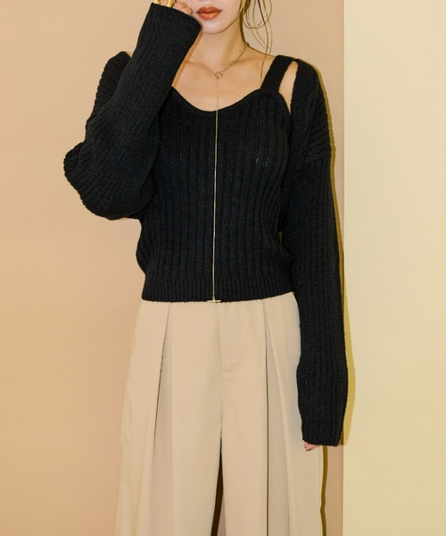 AIC.（エーアイシー）の「【再入荷】ワイドリブニットアンサンブル/アームボレロ/ビスチェ（アンサンブル・レディース・ブラック/グリーン・FREE）」の2枚目の写真