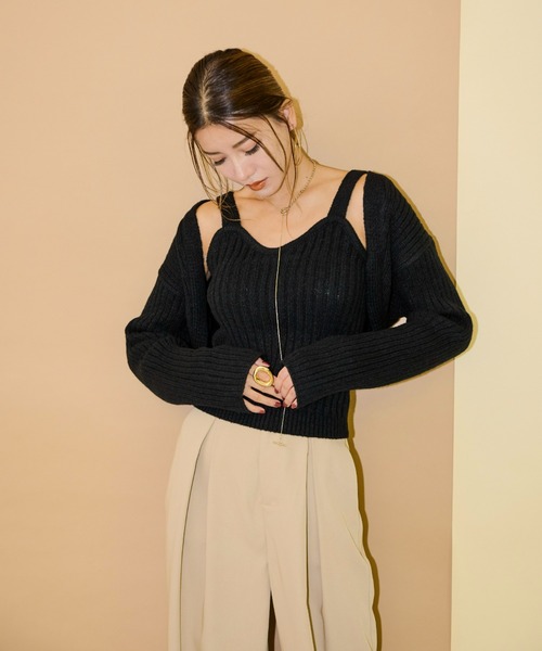 AIC.（エーアイシー）の「【再入荷】ワイドリブニットアンサンブル/アームボレロ/ビスチェ（アンサンブル・レディース・ブラック/グリーン・FREE）」の4枚目の写真