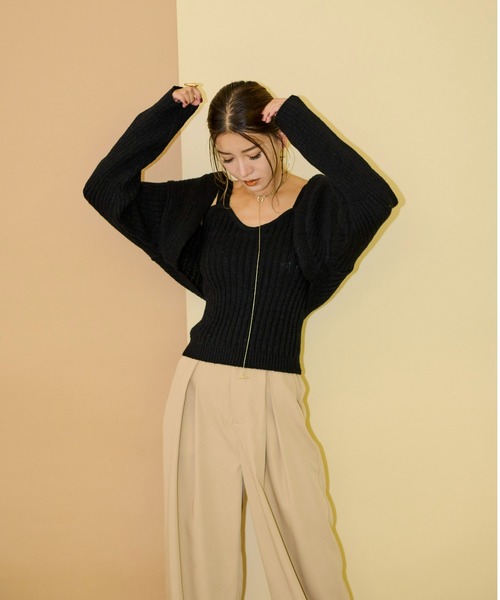 AIC.（エーアイシー）の「【再入荷】ワイドリブニットアンサンブル/アームボレロ/ビスチェ（アンサンブル・レディース・ブラック/グリーン・FREE）」の5枚目の写真