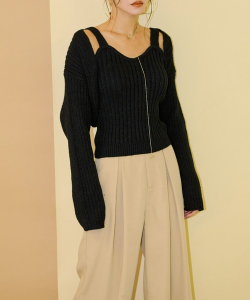 AIC.（エーアイシー）の「【再入荷】ワイドリブニットアンサンブル/アームボレロ/ビスチェ（アンサンブル・レディース・ブラック/グリーン・FREE）」の3枚目の写真