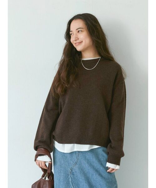 Ungrid（アングリッド）の「ラムウールクルーネックニット（ニット/セーター・レディース・グリーン系その他/ブラウン/パープル/ライトグレー・FREE）」の5枚目の写真